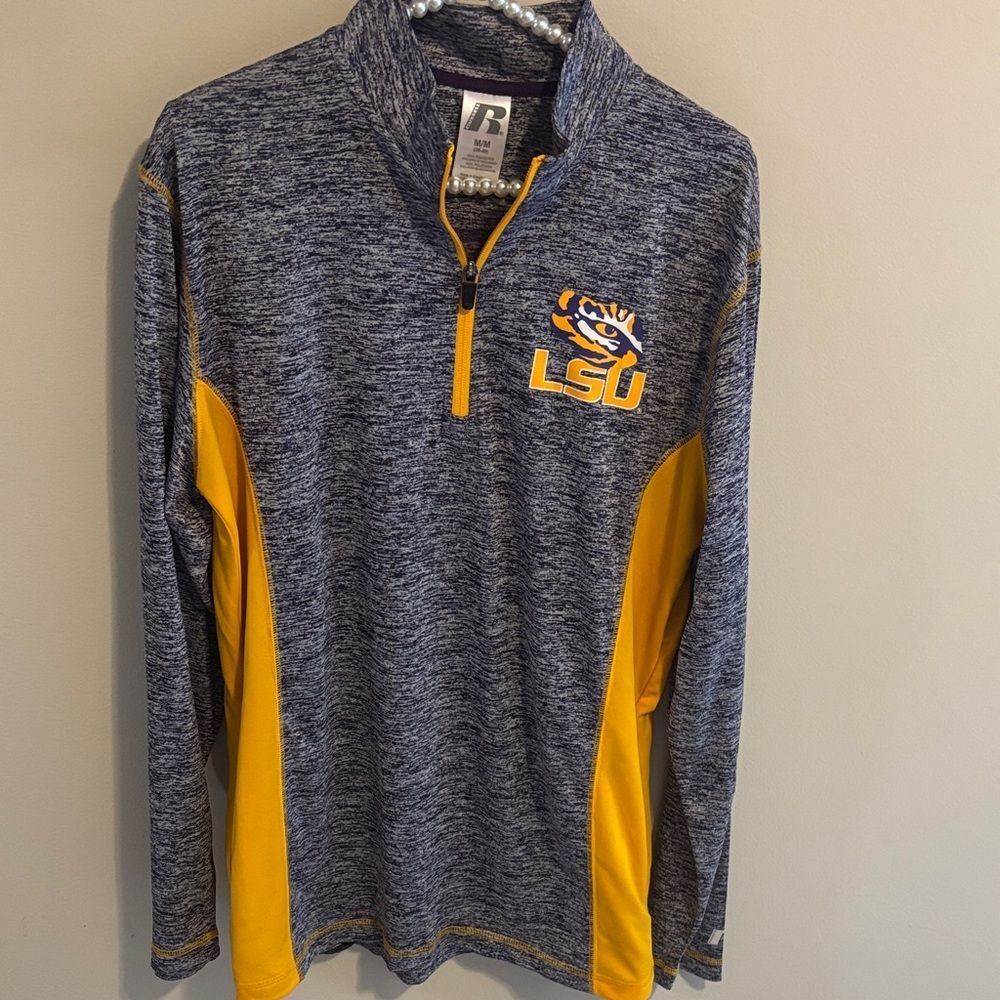 Russell Athletic purple and Yellow LSU Quarter-zip pullover size medium